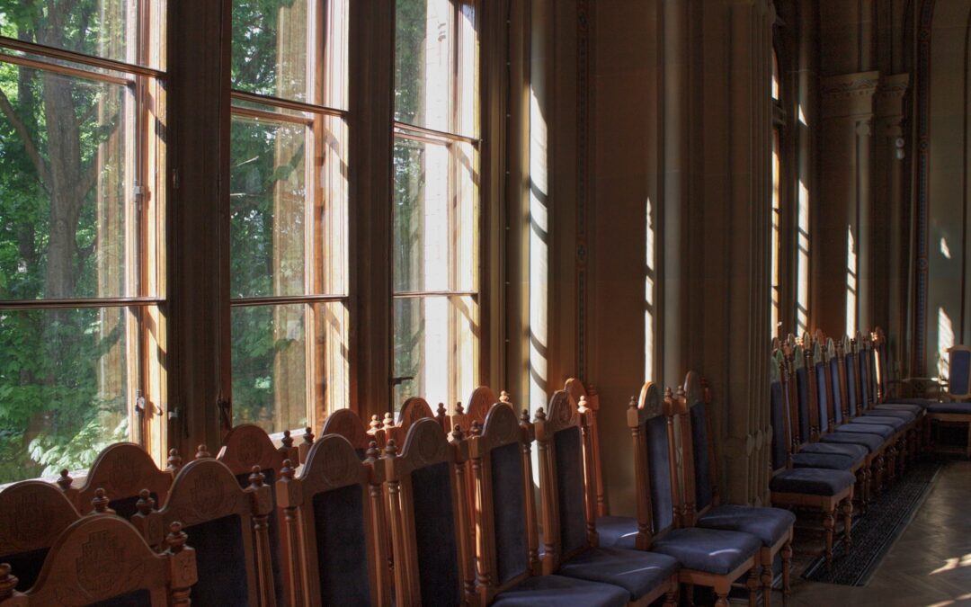 blue and brown wooden chairs